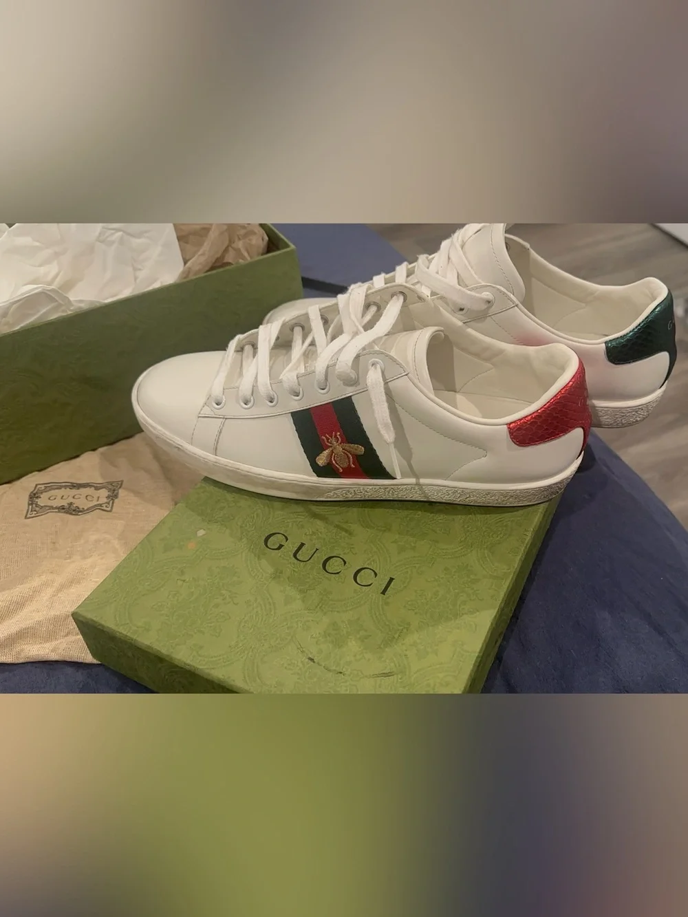 Gucci Ace with Bee White Leather Sneakers